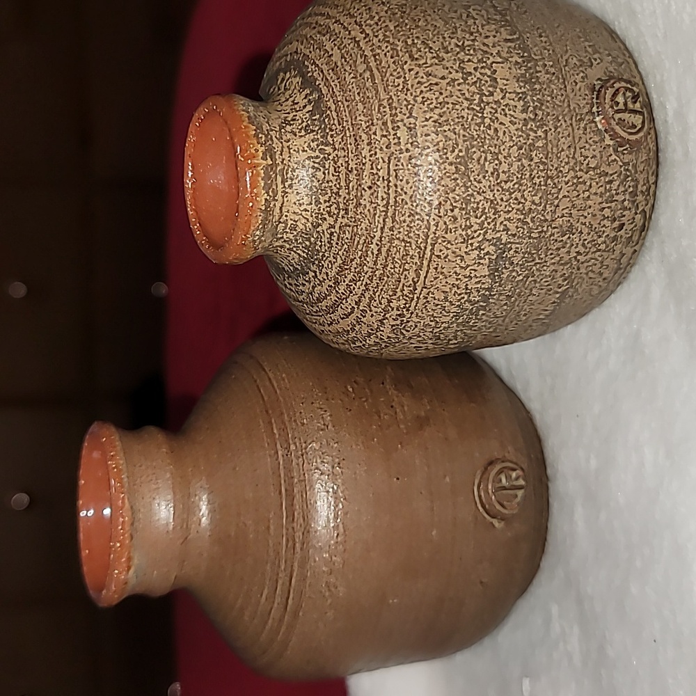 Set of 2 Mini Tradional Brown Hand Pottery Vases